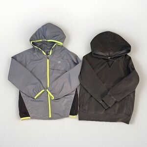 Fall outerwear lot 2 Pc neutral gray jacket hoodie solid long sleeve Boys XS 4-5